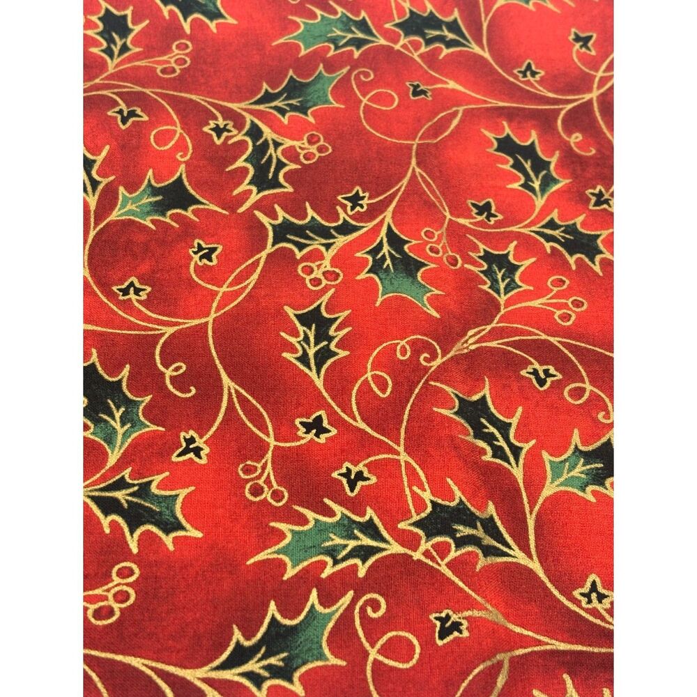 Vintage Brother Sister Christmas Holly Cotton Fabric 39"L x 42"W